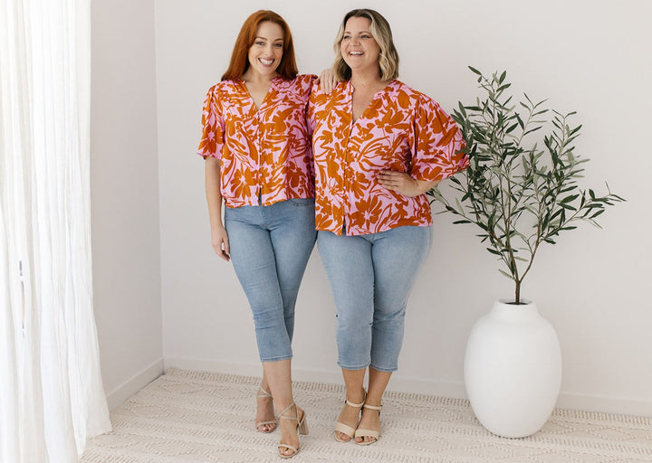 floral button-down blouse for women over 40
