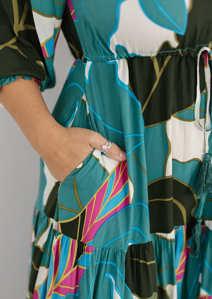 Plus-size Winter maxi dress in green floral