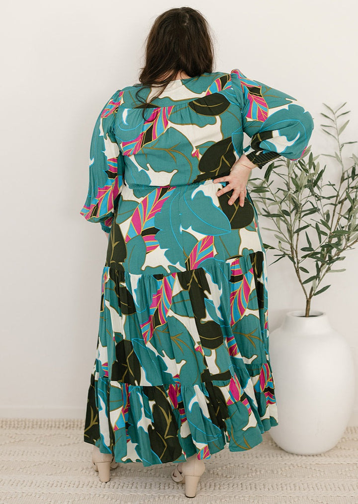 Bump-friendly green floral maxi dress
