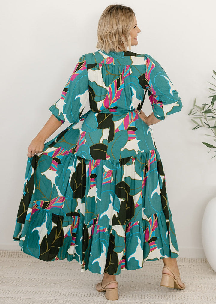 Green floral maxi dress with pockets