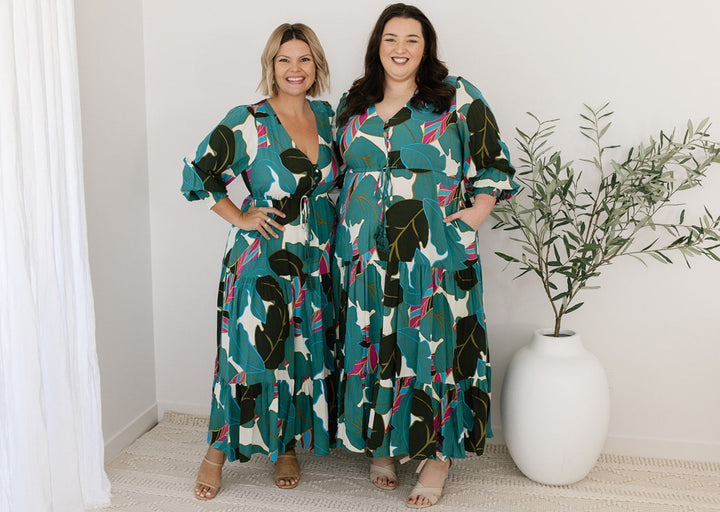 Breast-feeding friendly green floral maxi dress