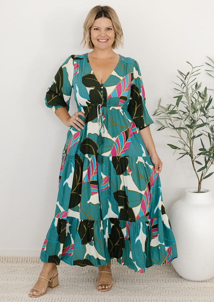 Green floral maxi dress