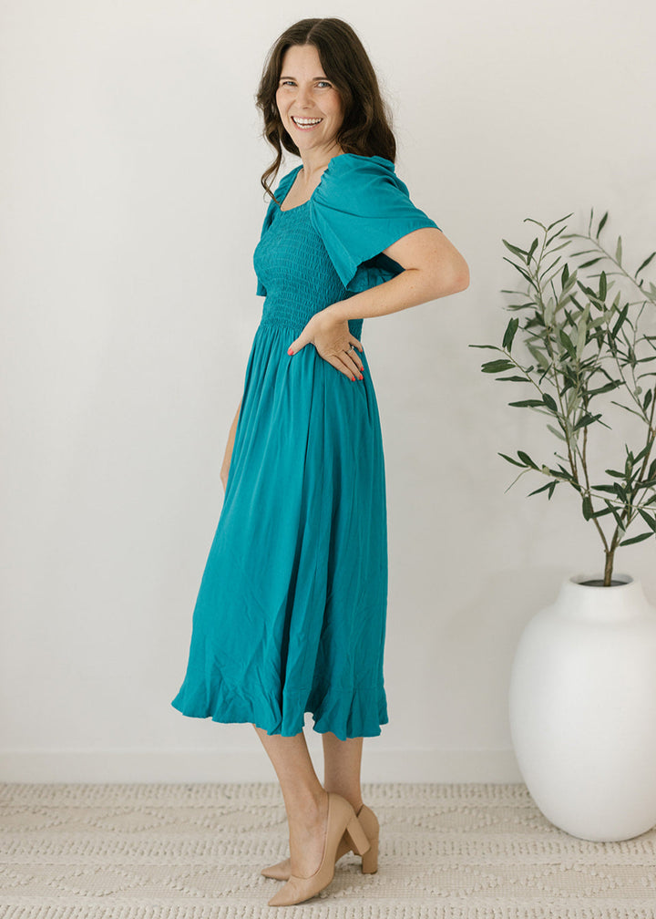 Cadence Midi Dress in Emerald