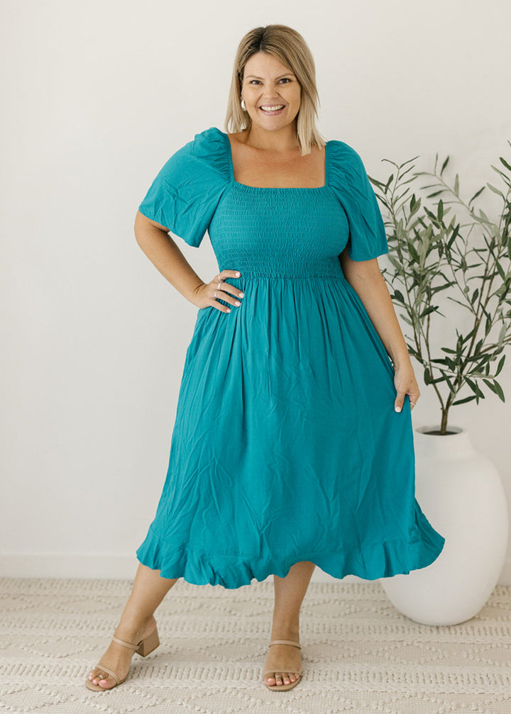 Cadence Midi Dress in Emerald