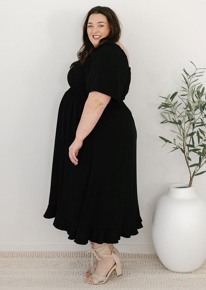 Plus-size block black midi dress