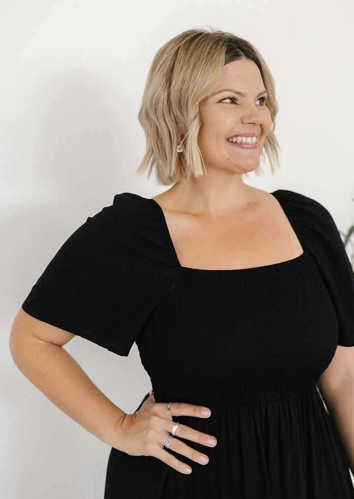 Women's block black midi dress