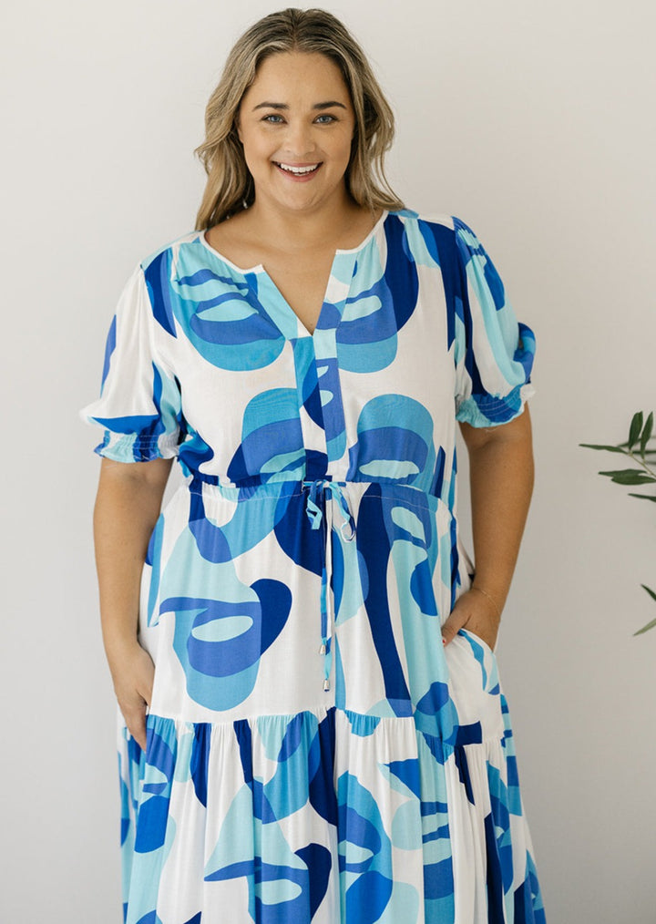 maxi blue and white dress ladies