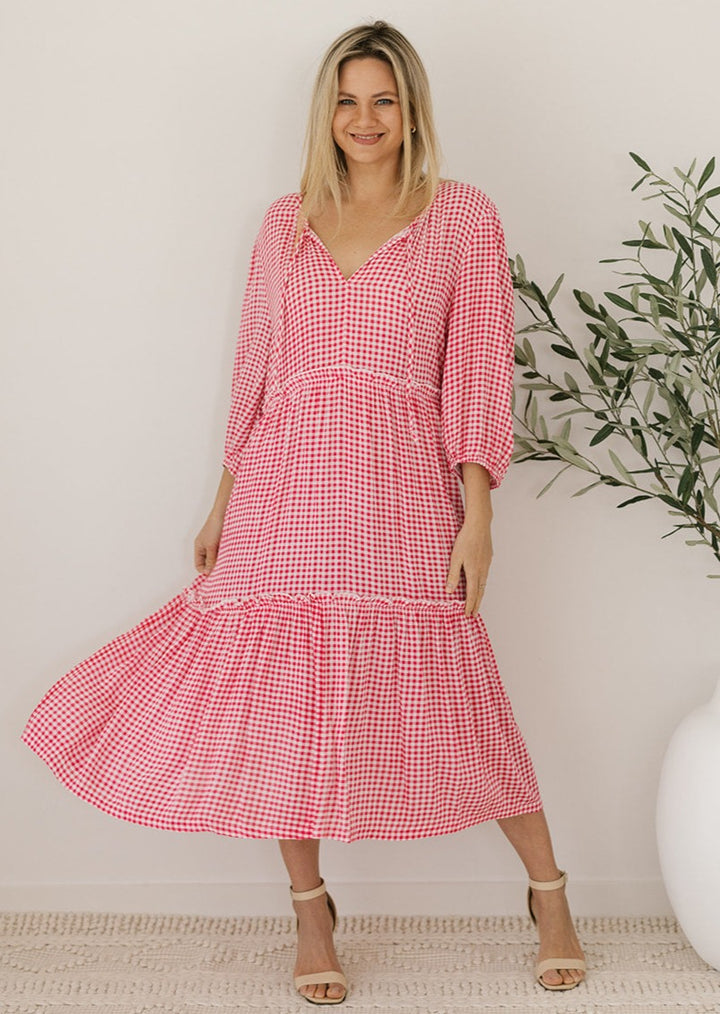 gingham midi dress