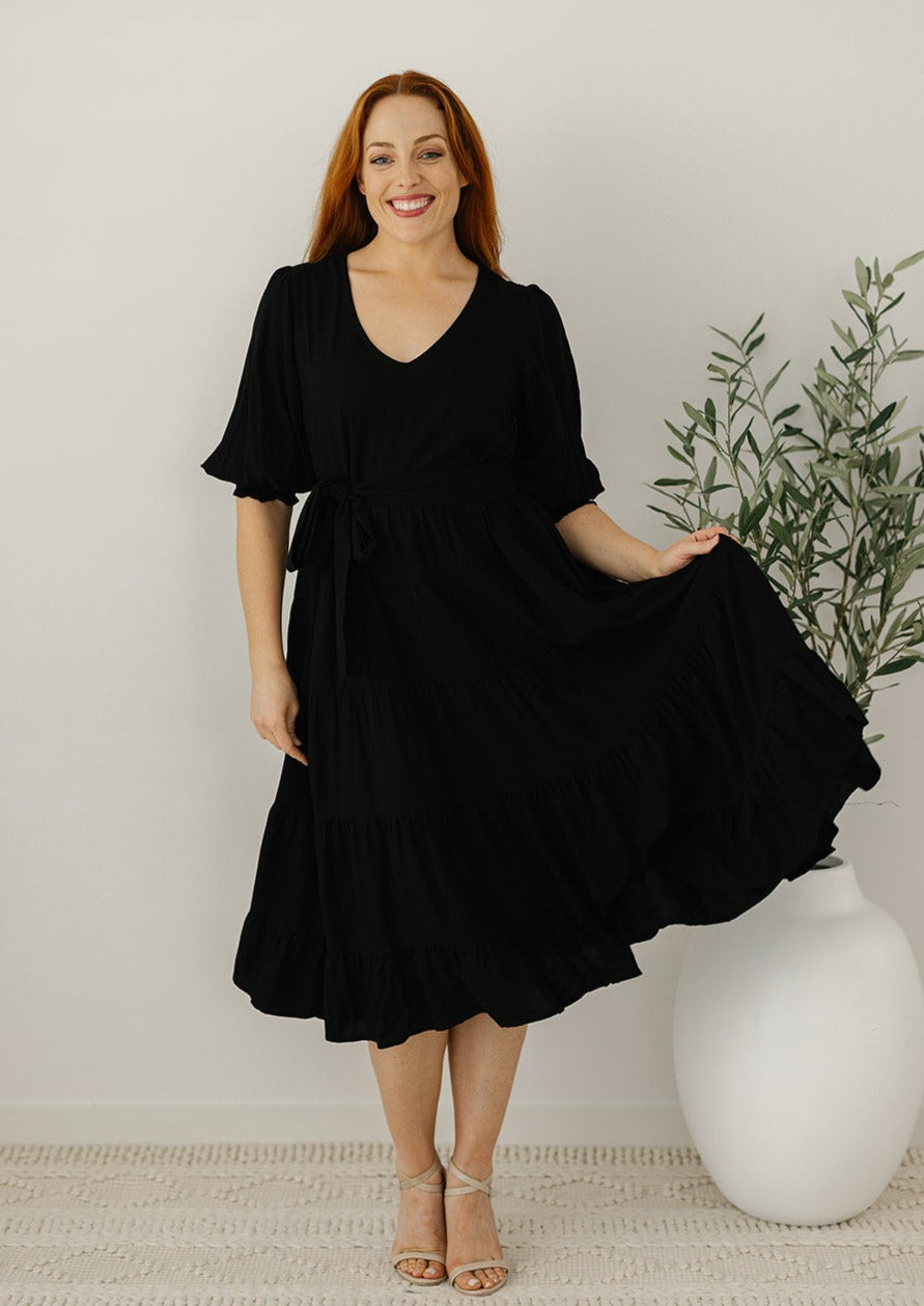 Jemma Midi Dress in Black - womens plus-size elegant comfortable midi dress  black – Love Style Co