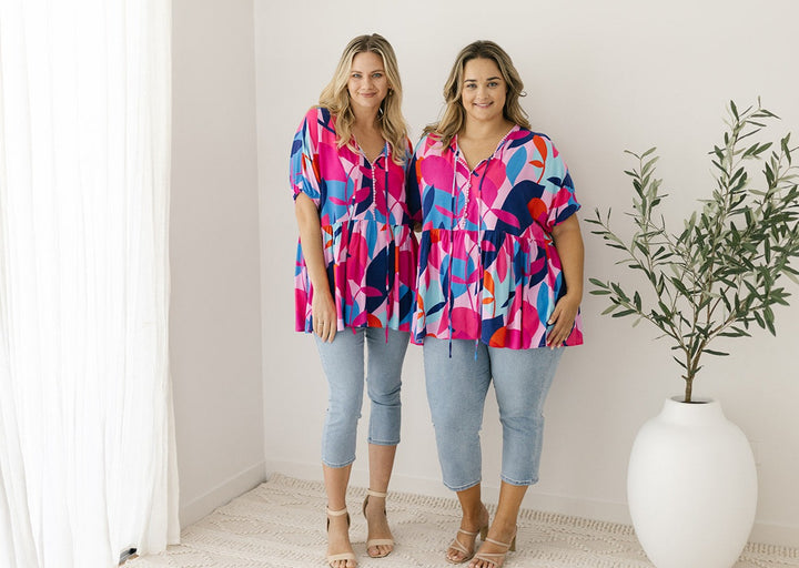 breast-feeding friendly colourful tunic-style top