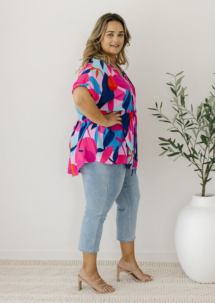 feeding-friendly colourful tunic-style top