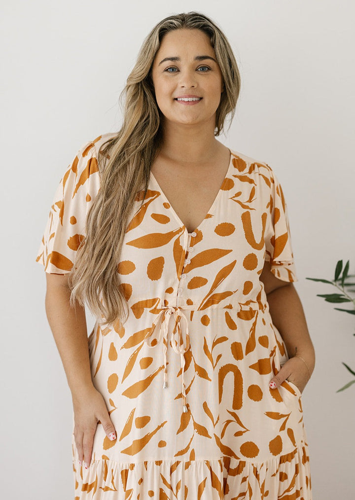 breast-feeding friendly abstract print maxi dress with pockets