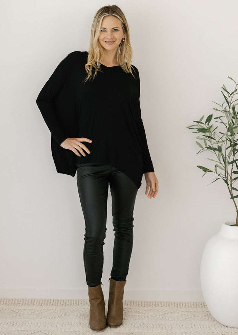 Nala Top in Black - women's plus-size long-sleeved top in black
