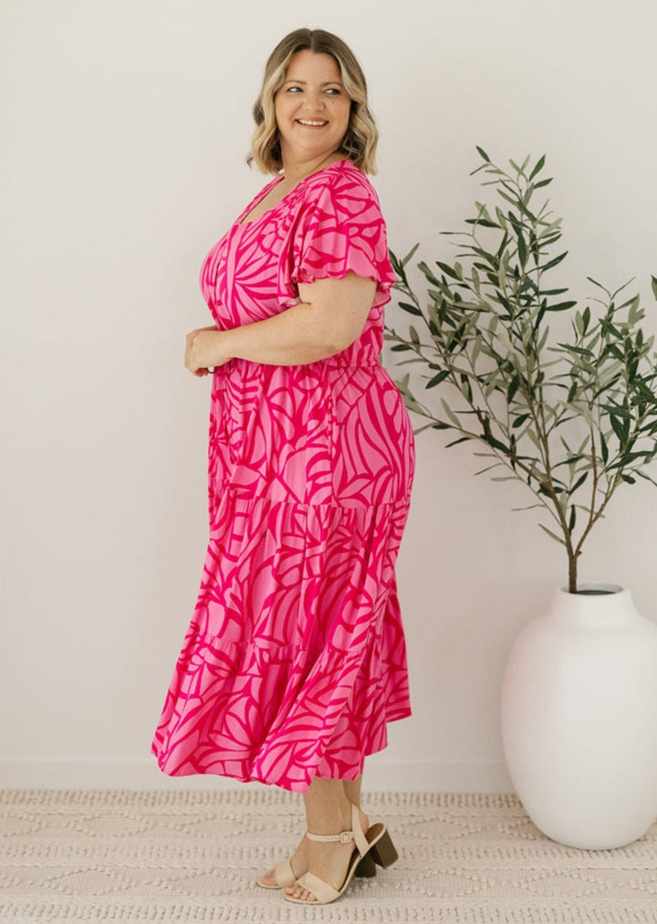 Hot Pink Midi Dress for Plus Size Women