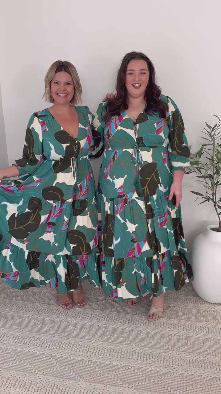 Plus-size green floral maxi dress