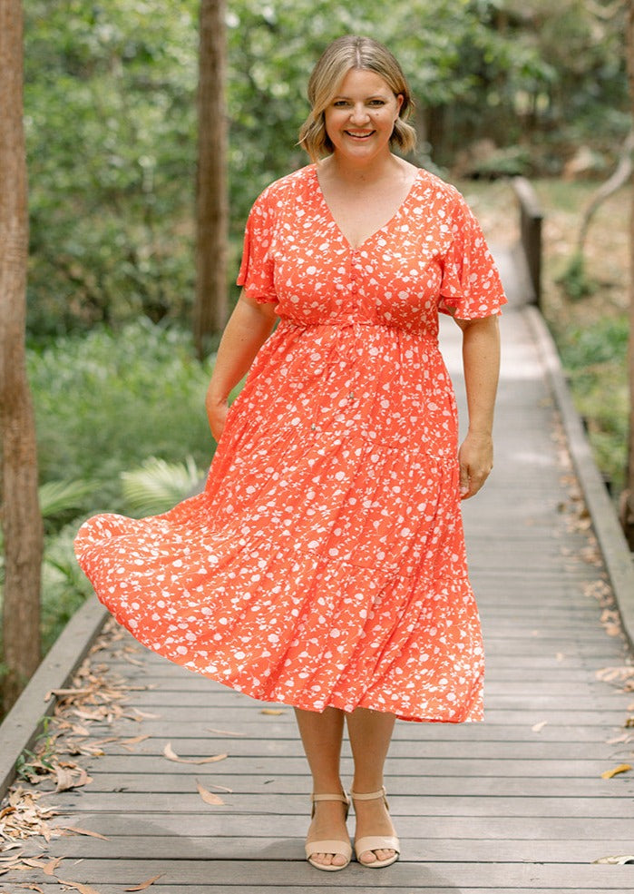 Plus floral midi clearance dress