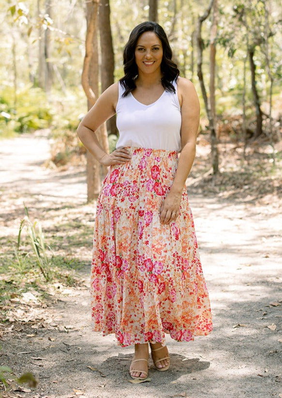 White floral maxi skirt outfit Clearance