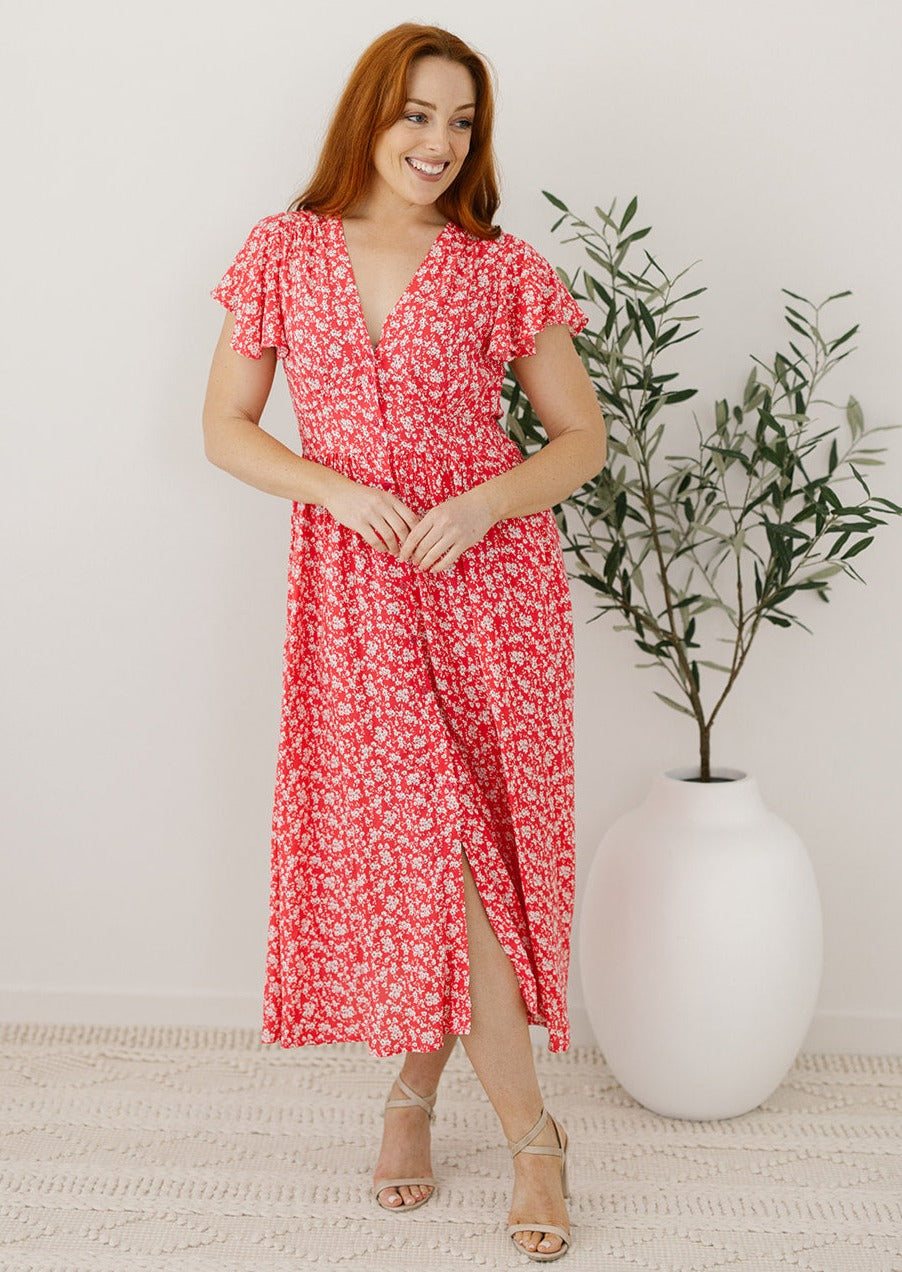 hot pink floral midi dress for women over 40