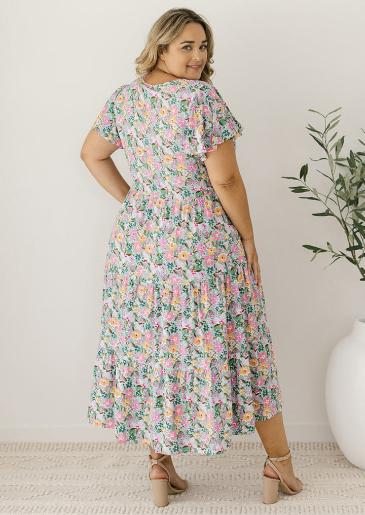 womens plus-size summer floral drawstring-waist midi dress