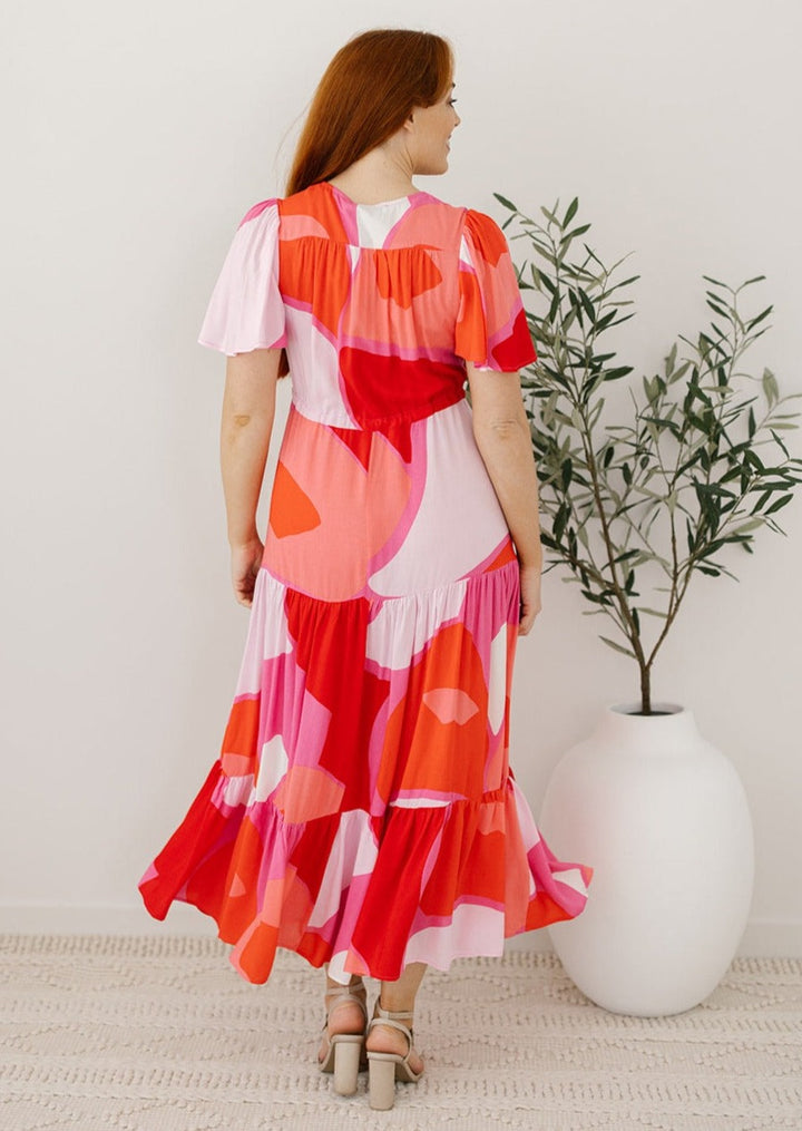 Flowy Pink and Red Maxi Dress for Women