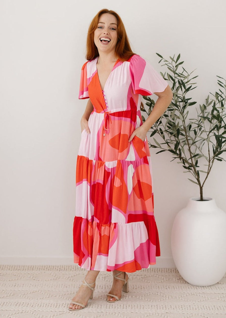Pink and Red Maxi Dress for Women over 40