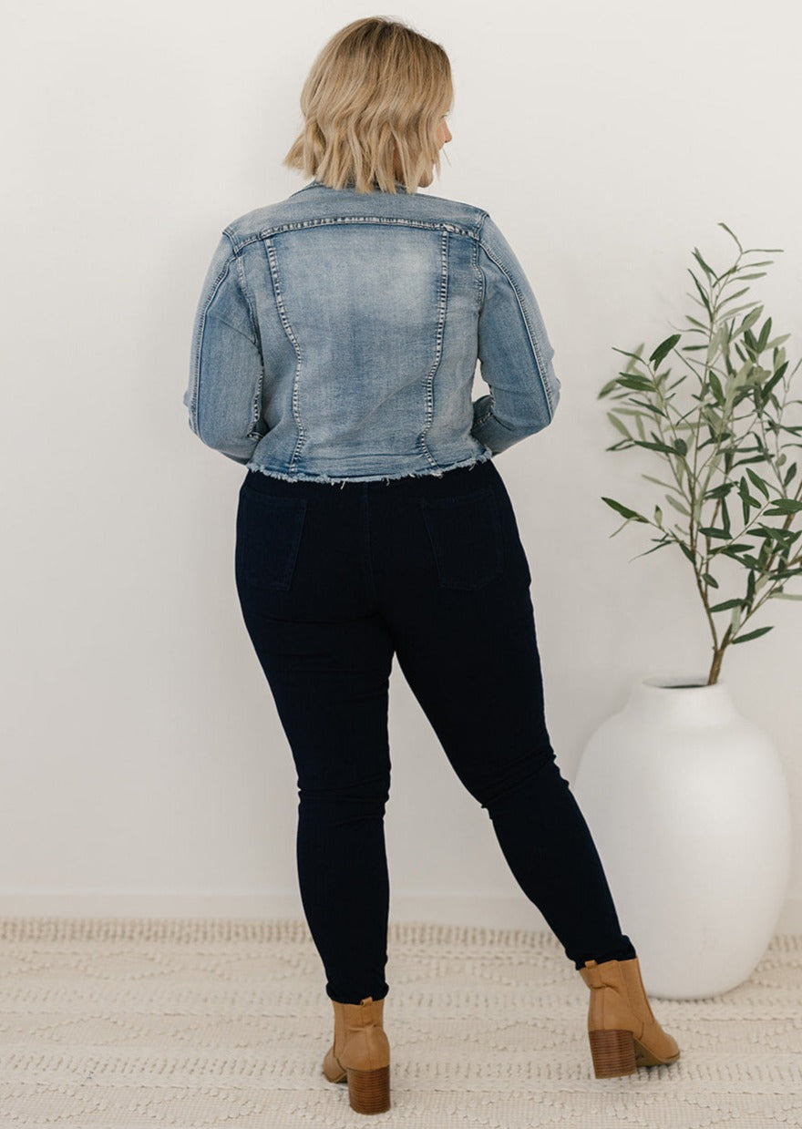 Women's stretch light-wash denim jacket