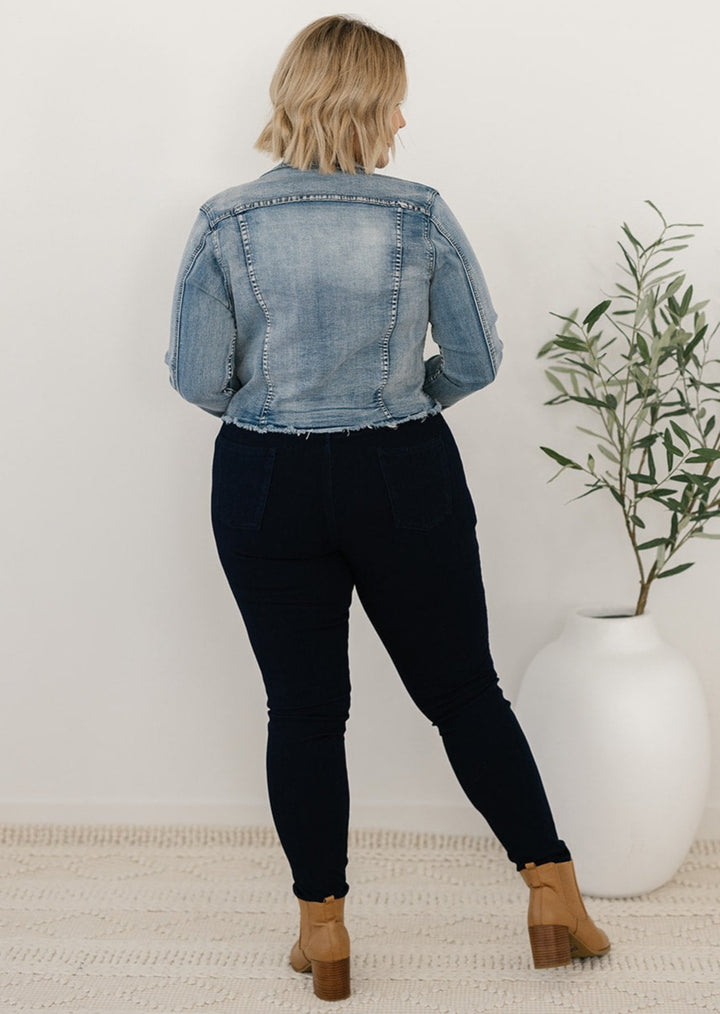 Women's stretch light-wash denim jacket