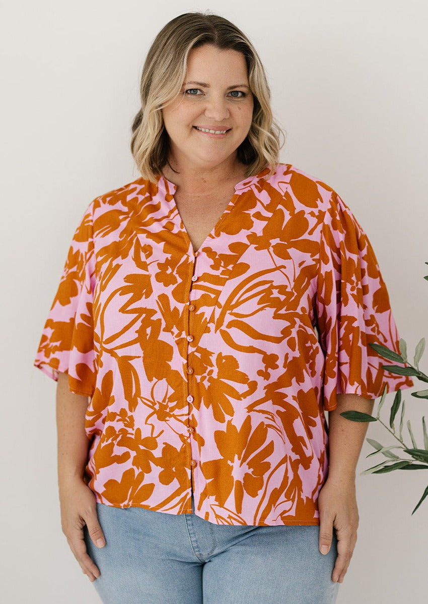 floral button-down blouse for women over 40