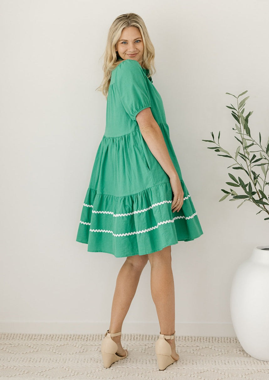 green summer cotton shirt dress for women over 40