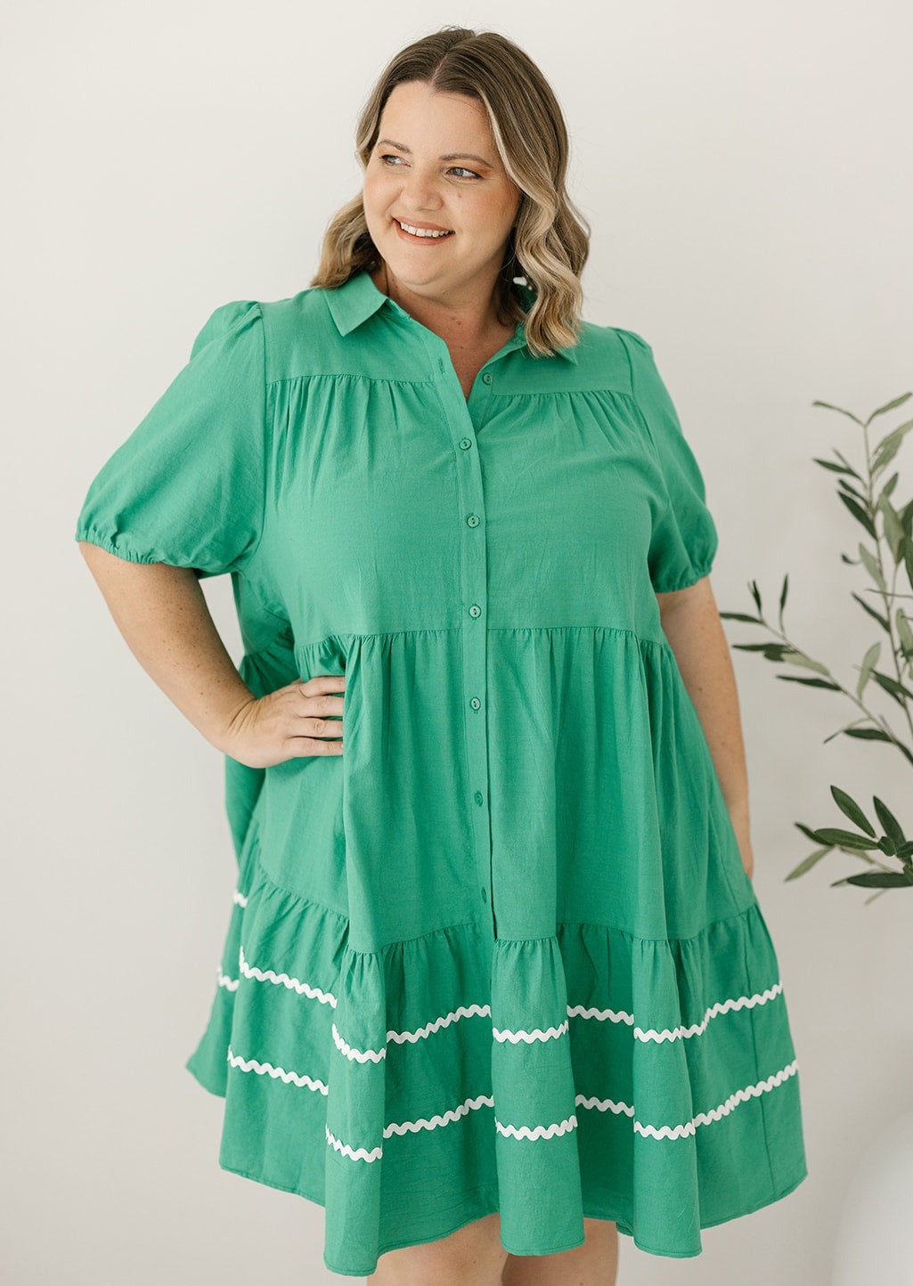 post-partum friendly button-down shirt-dress with pockets