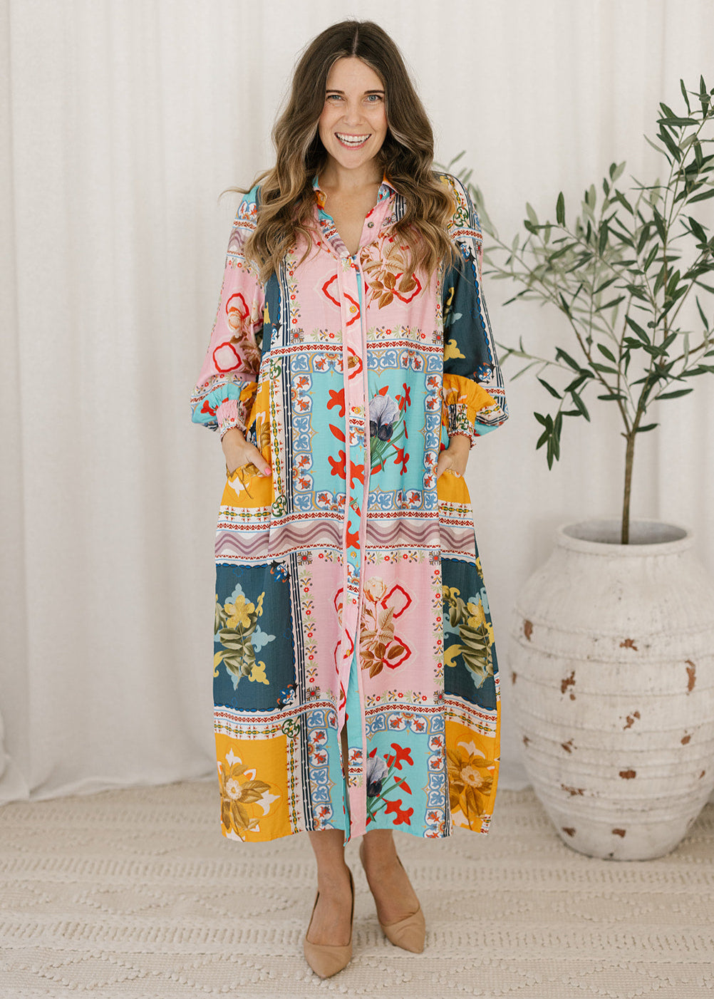Bianca Midi Dress in Azalea