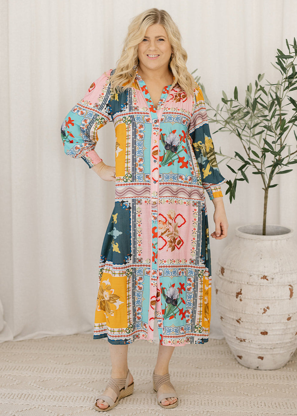 Bianca Midi Dress in Azalea