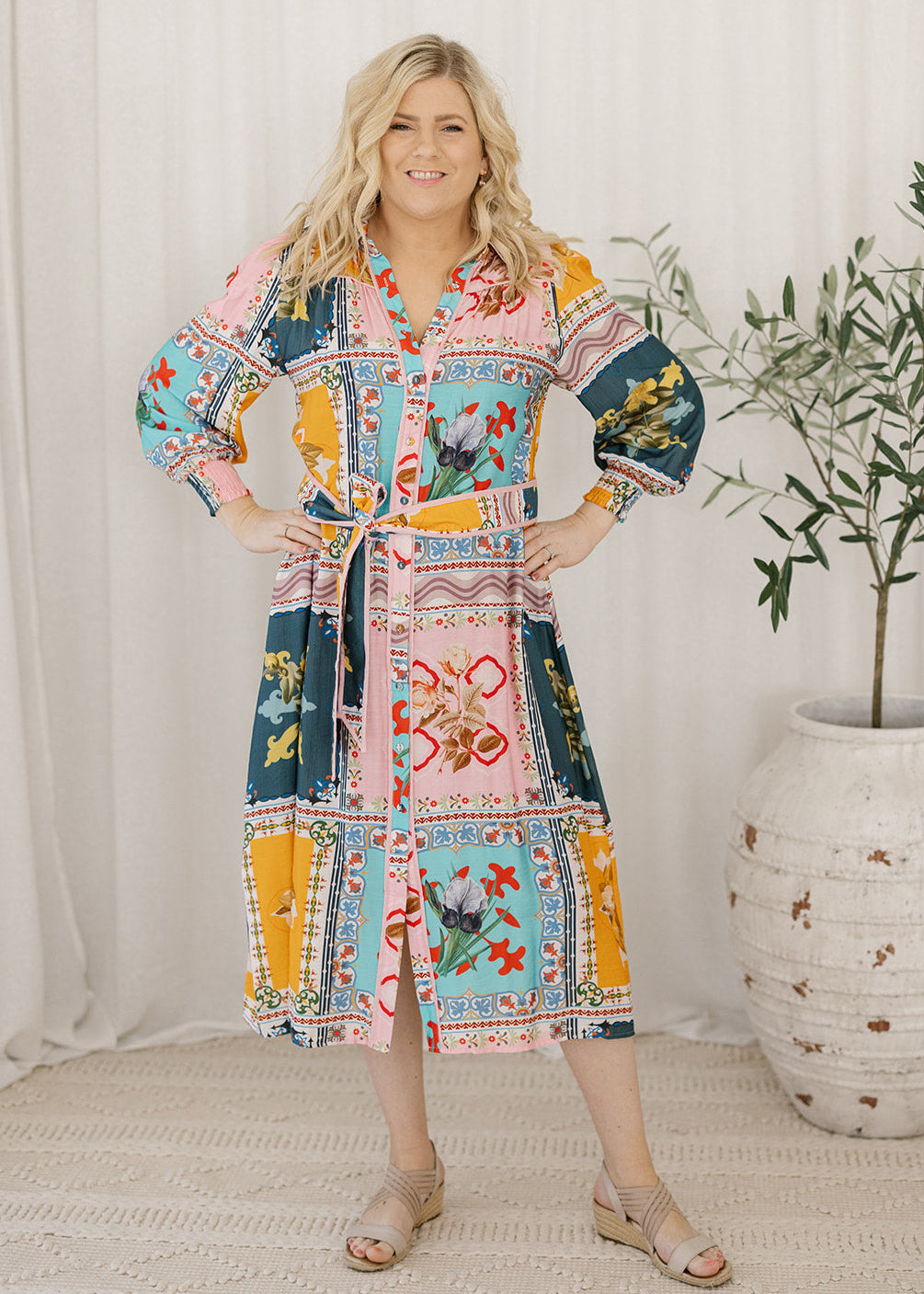 Bianca Midi Dress in Azalea