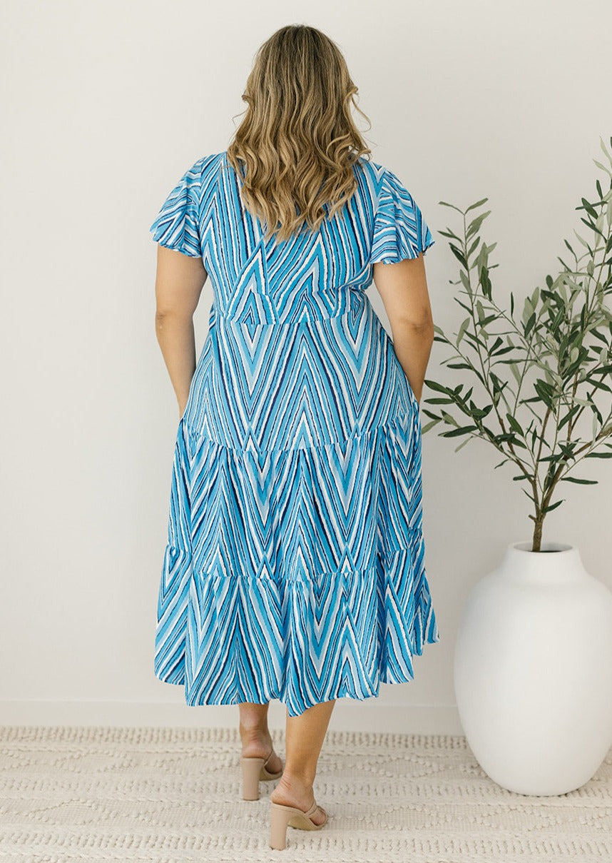 geometric midi dress with drawstring waist