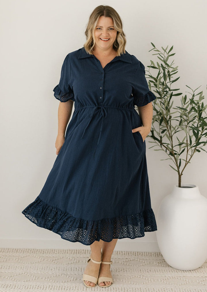 Navy Cotton Dress for Curvy Women