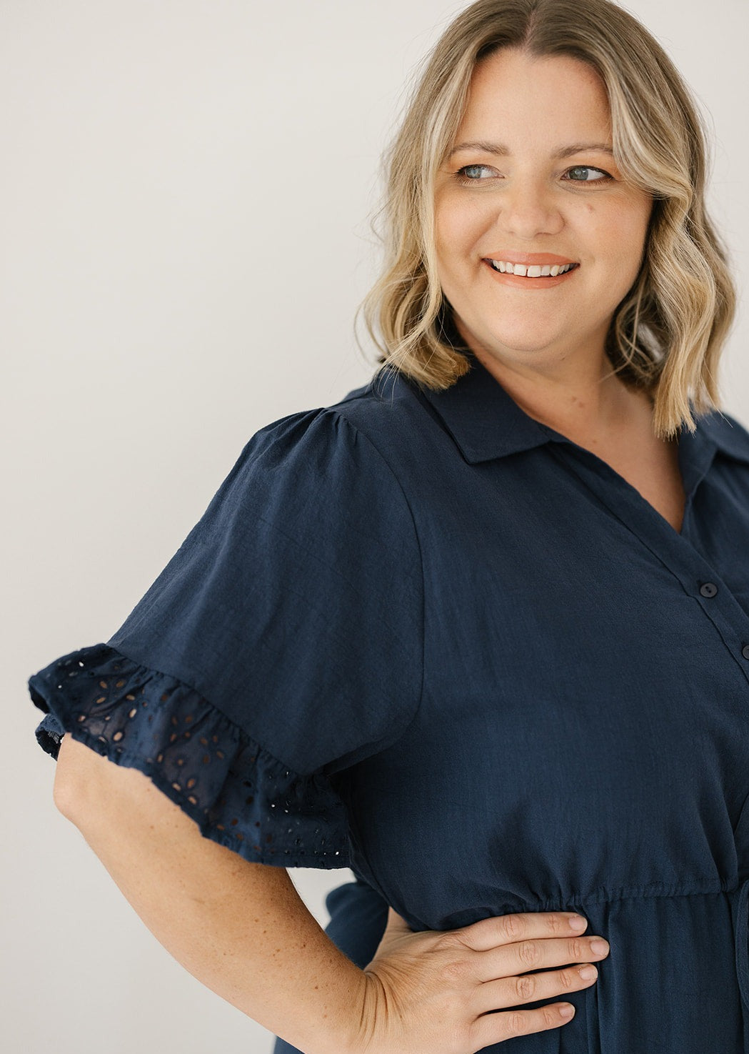 Navy Cotton Button Down Dress 