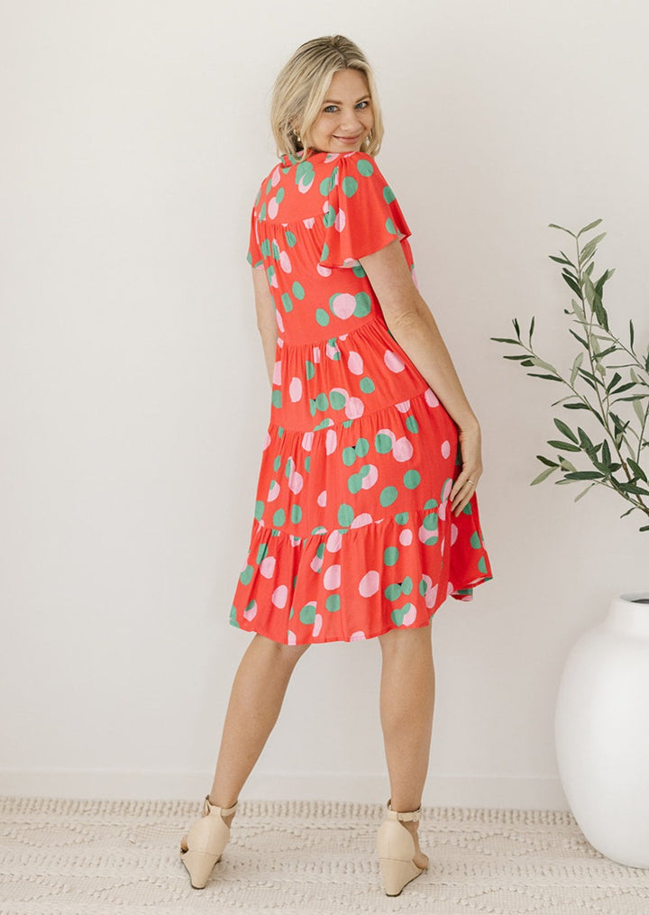 knee-length summer polka dot dress for women over 40