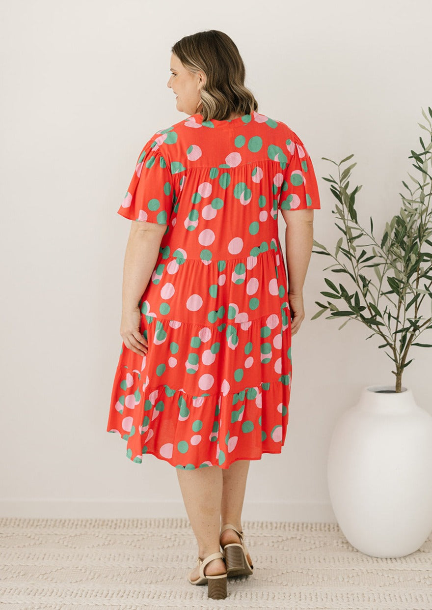 summer polka dot post-partum friendly knee-length dress