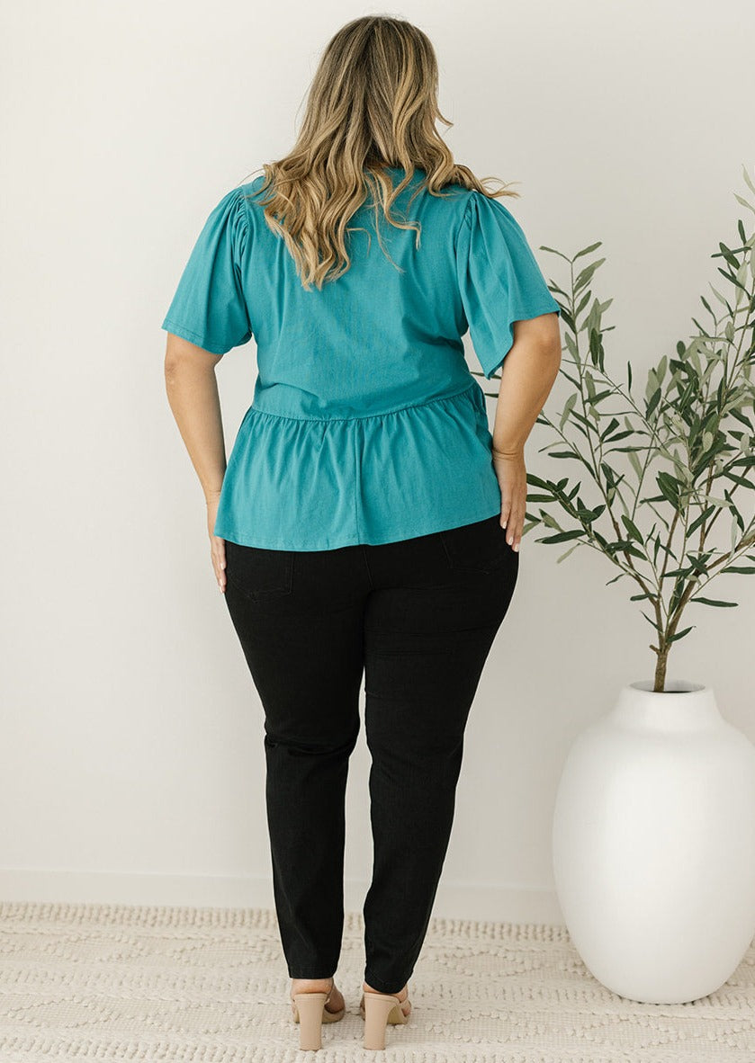plus-size peplum top with flutter sleeves for women