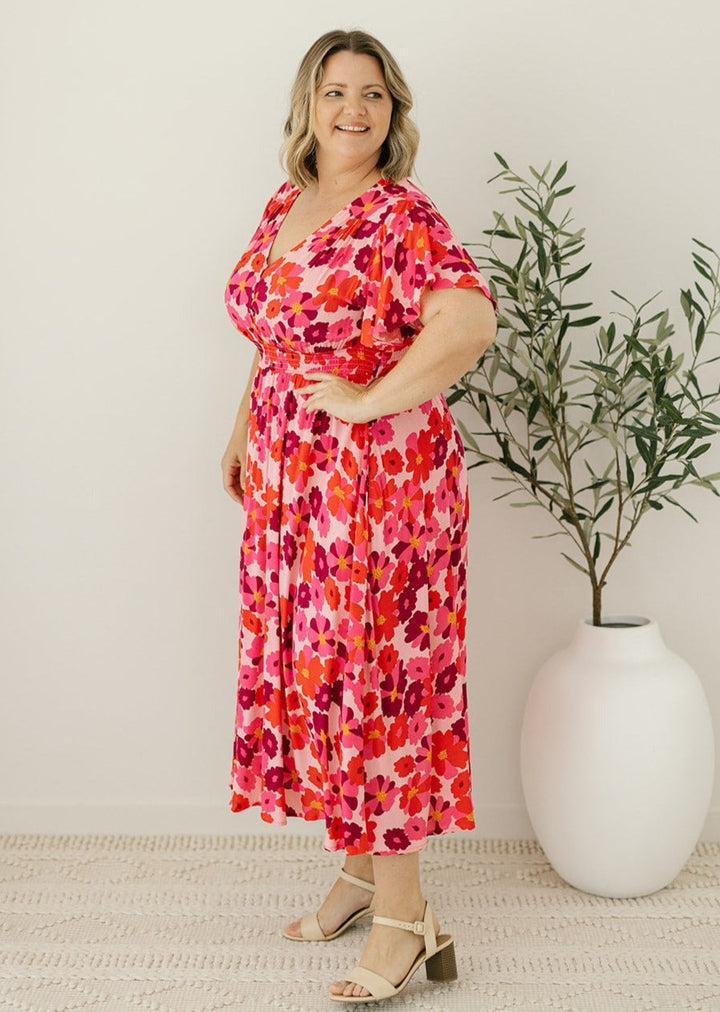 Stretchy Floral Dress for Curvy Women