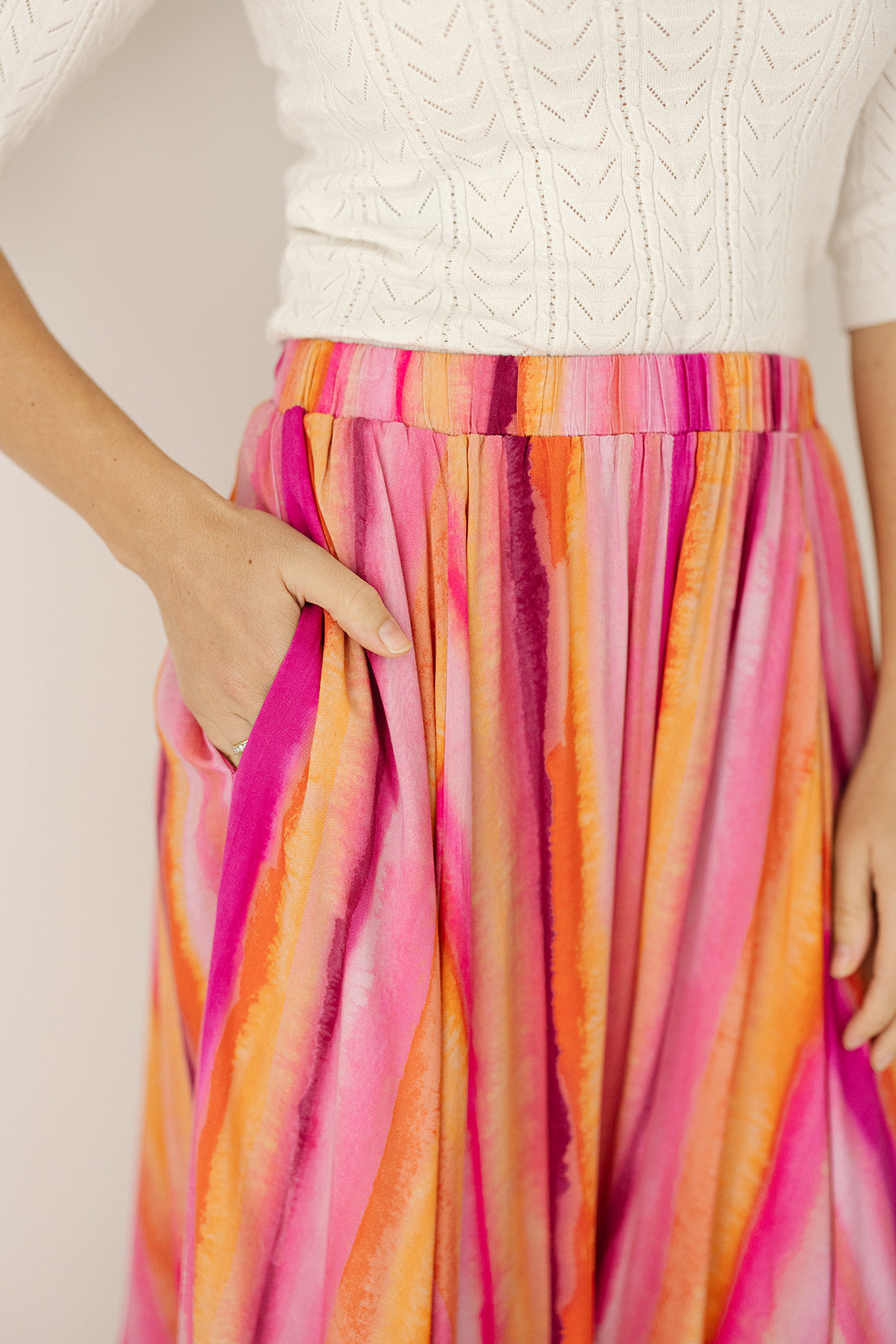 pink and orange long skirt