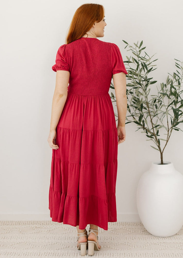 midi dress with v-neck for women over 40