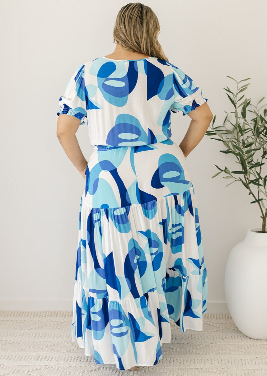 maxi blue and white dress ladies