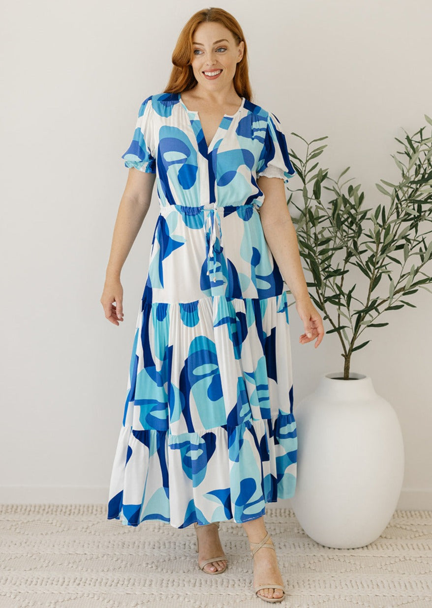 maxi blue and white dress ladies