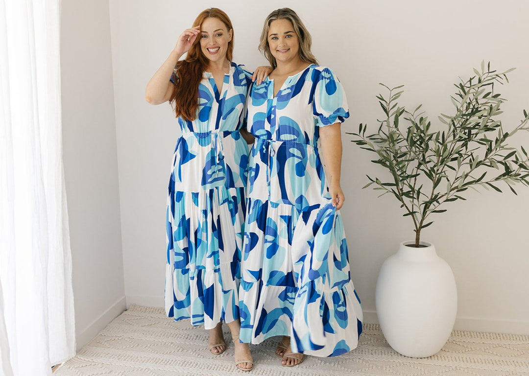 maxi blue and white dress ladies