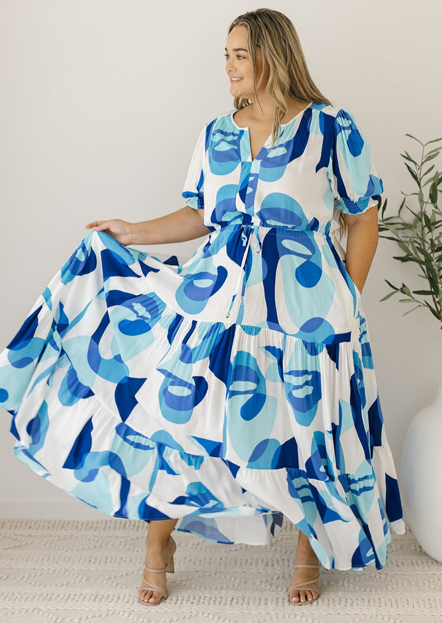 maxi blue and white dress ladies