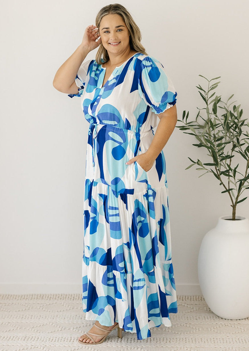 maxi blue and white dress ladies