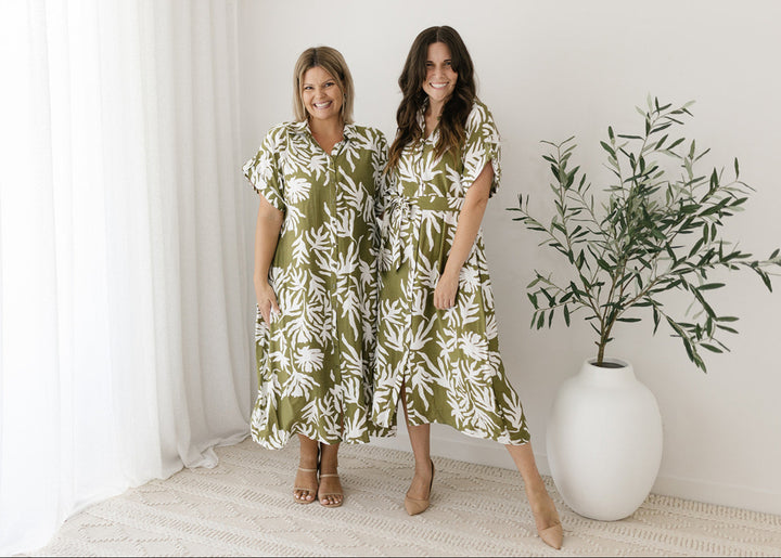 Elowyn Midi Dress in Moss