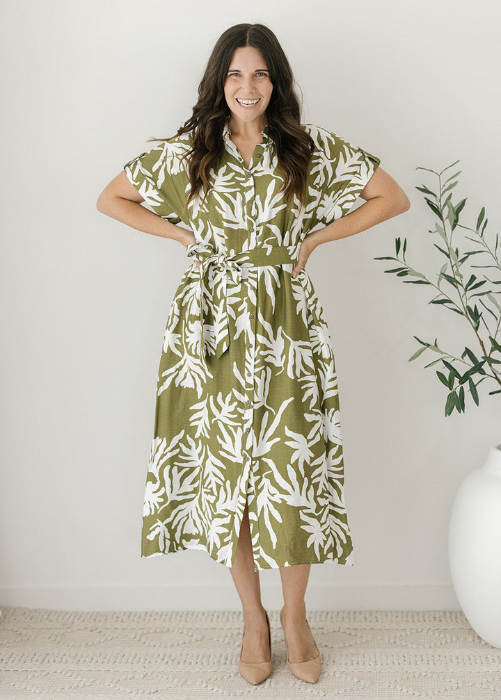 Elowyn Midi Dress in Moss