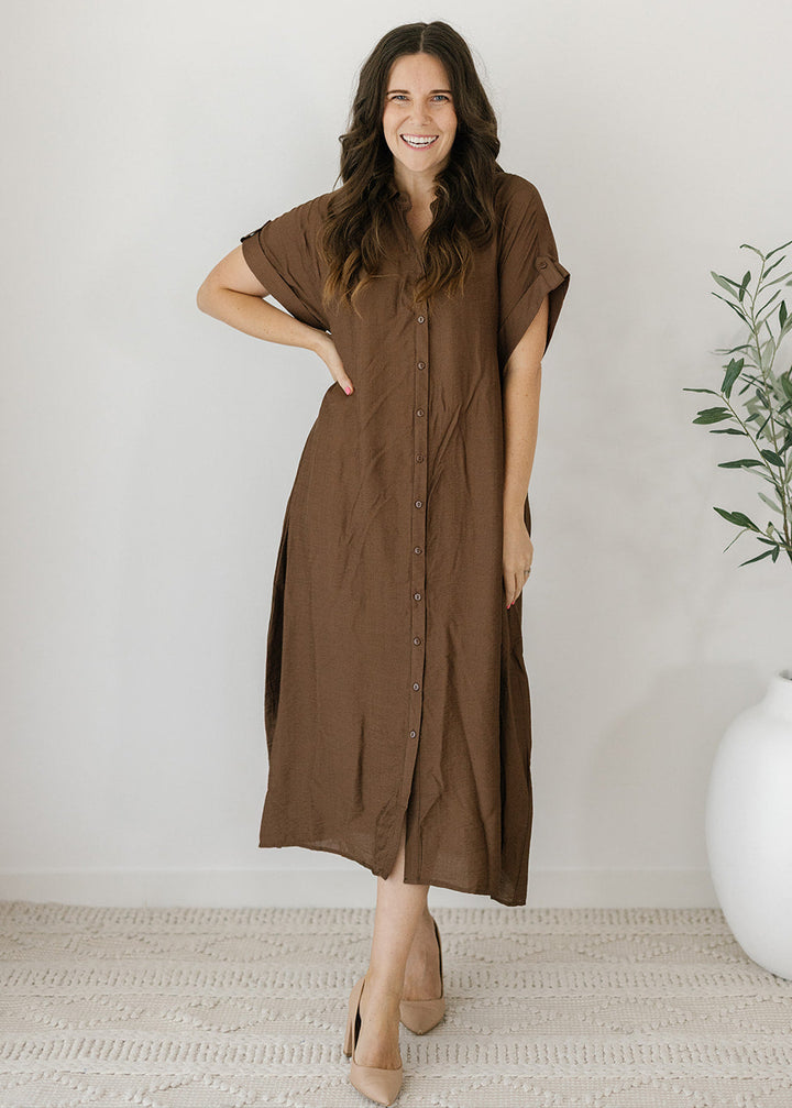 Elowyn Midi Dress in Chocolate